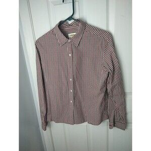 Talbots Woman M Green Red White Checked Long Sleeve Collared Button Shirt
